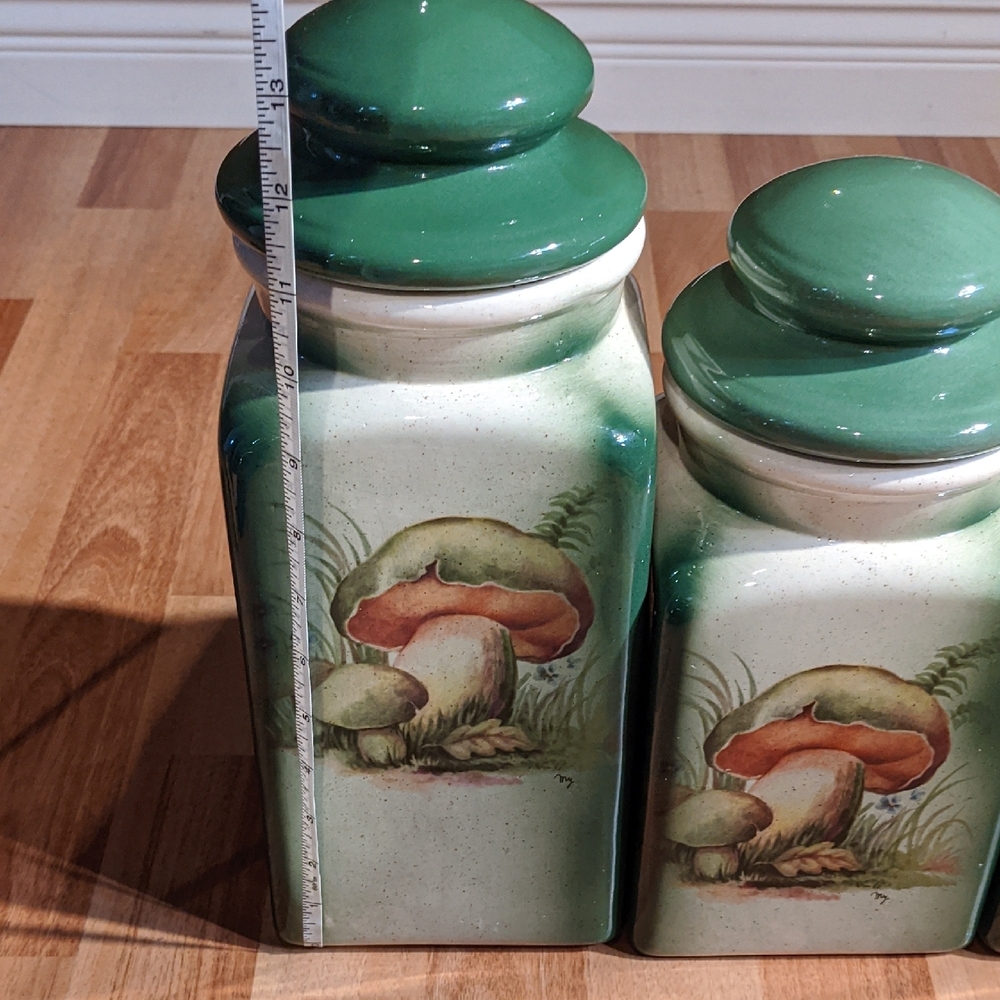 Handcrafted Mushroom Canister Set - Green and Cream - Picture 9 of 11